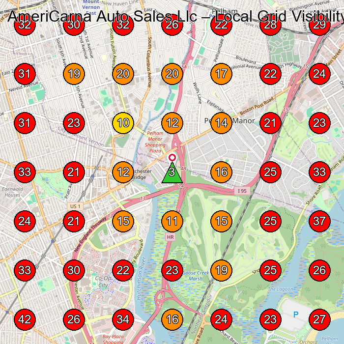 AmeriCarna Auto Sales Llc GeoGrid visibility map for Auto Glass Shop in Bronx